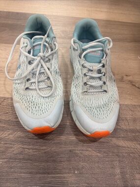 Light Aqua Mesh Running Sneakers with Orange Toe Accents